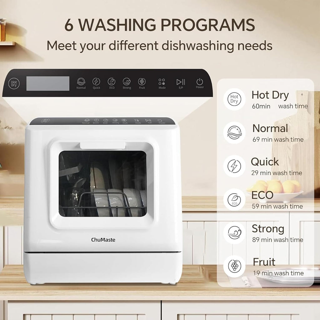 Mini countertop dishwasher. Compact dishwasher with drying function. Double spray arms. Portable countertop dishwasher wourant