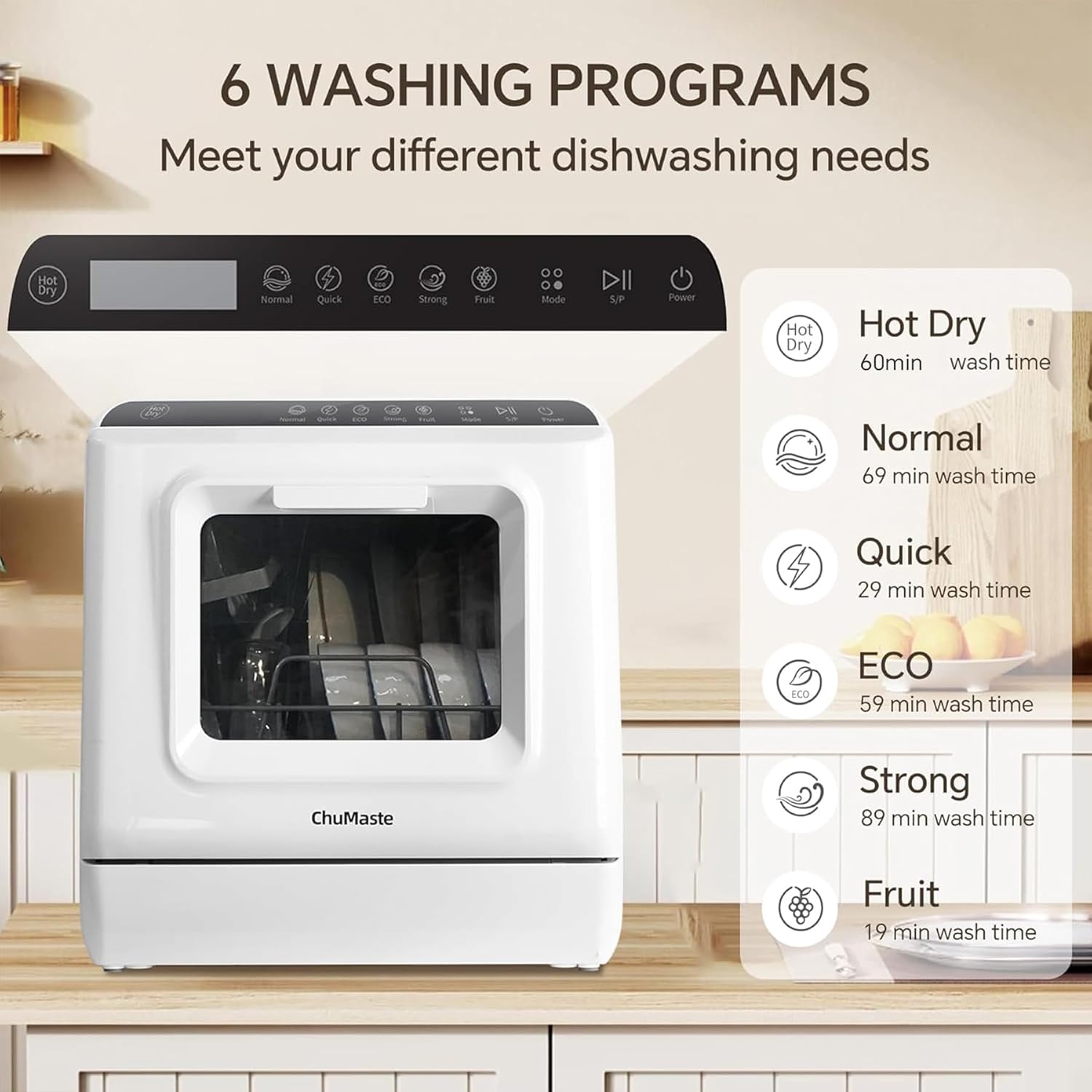 Mini countertop dishwasher. Compact dishwasher with drying function. Double spray arms. Portable countertop dishwasher wourant