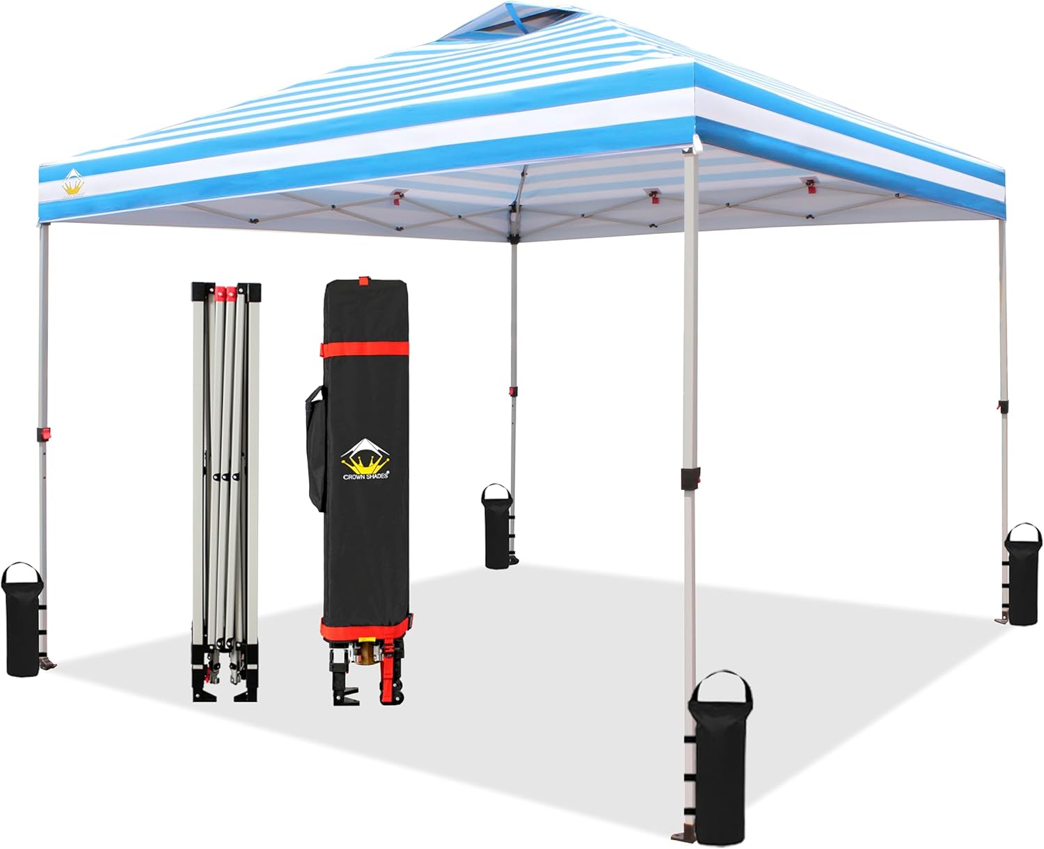 10x10 Pop-Up Awning - One-Click Installation Beach Tent - Outdoor Sunshade Silver Coated Top, 3 Heights and 4 Sand Pockets wourant