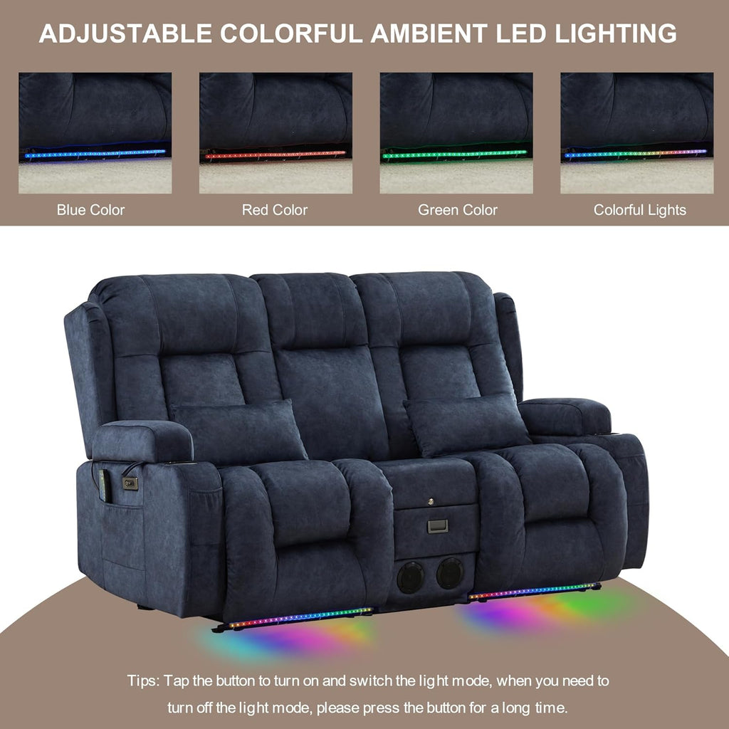 TUNYI Power Loveseat Recliner Sofa with Massage & Heat Home Theater Seating with Console Electric Recliner RV Sofa with USB/Outlet/Storage/Side Pocket/LED Light/Speaker (Brown, Loveseat) wourant