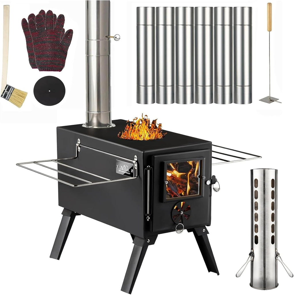 Hot Tent Stove Wood Stove, Small Wood Stove for Outdoor Heating and Cooking, Ice Fishing, Hunting wourant