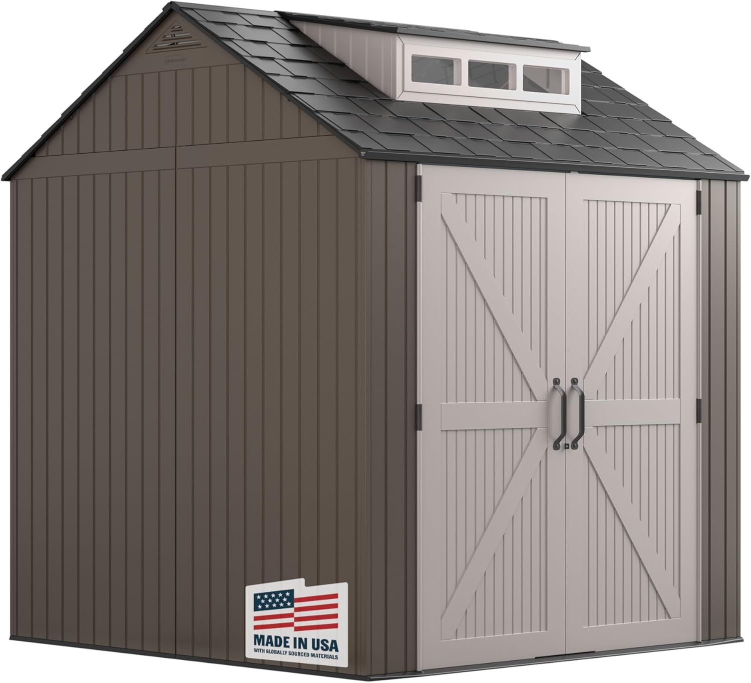 Rubbermaid Resin Outdoor Storage Shed With Floor (7 x 7 Ft) Weather Resistant Gray Organization for Home/Backyard/Garden Tools/Lawn Mower/Bike Storage/Pool Supplies wourant