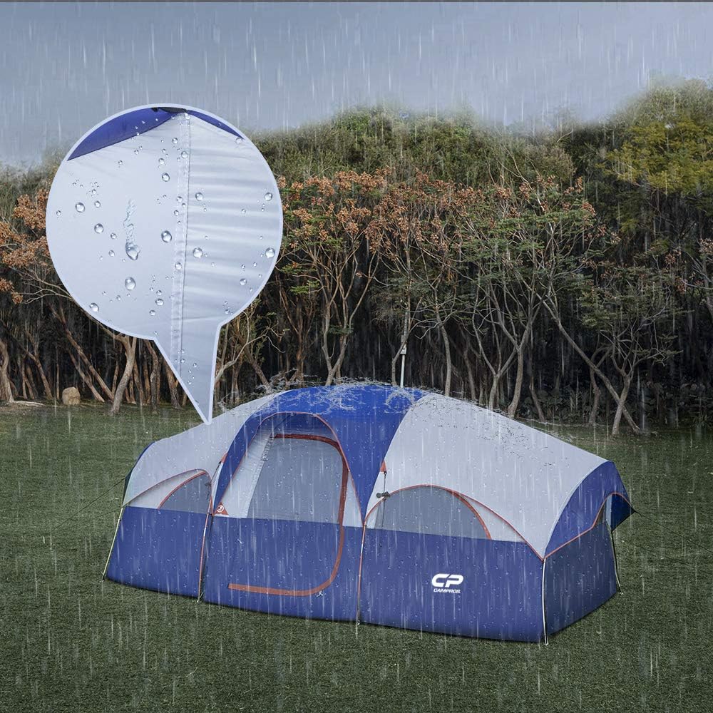 CAMPROS CP Tent 8 Person Camping Tents, Weather Resistant Family Tent, 5 Large Mesh Windows, Double Layer, Divided Curtain for Separated Room, Portable with Carry Bag wourant