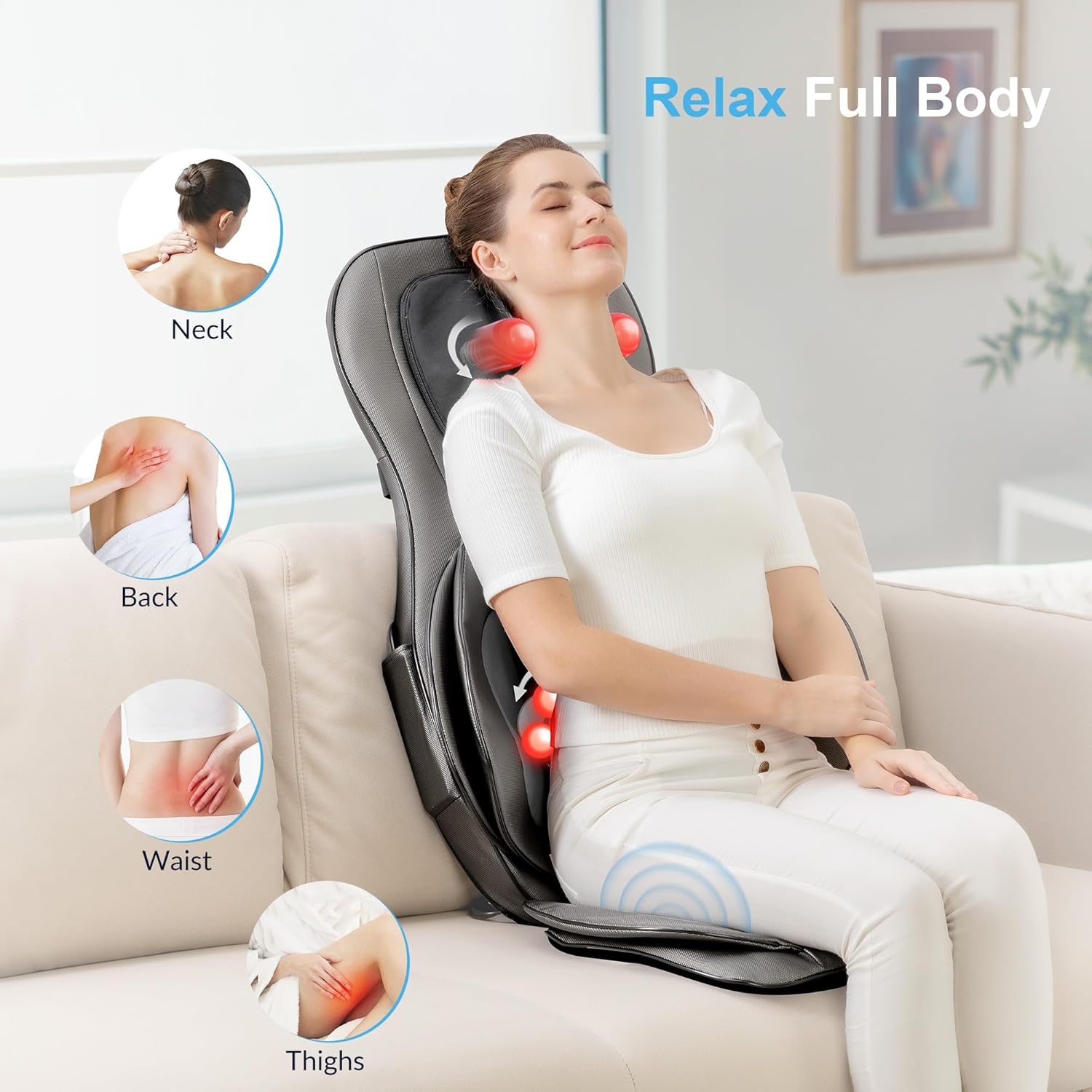 COMFIER Massager Chair with Heat Shiatsu Neck Back Massager Portable with Compress & Rolling Massage Chair Pad for Full Back Neck & Shoulders Full Body Pain wourant