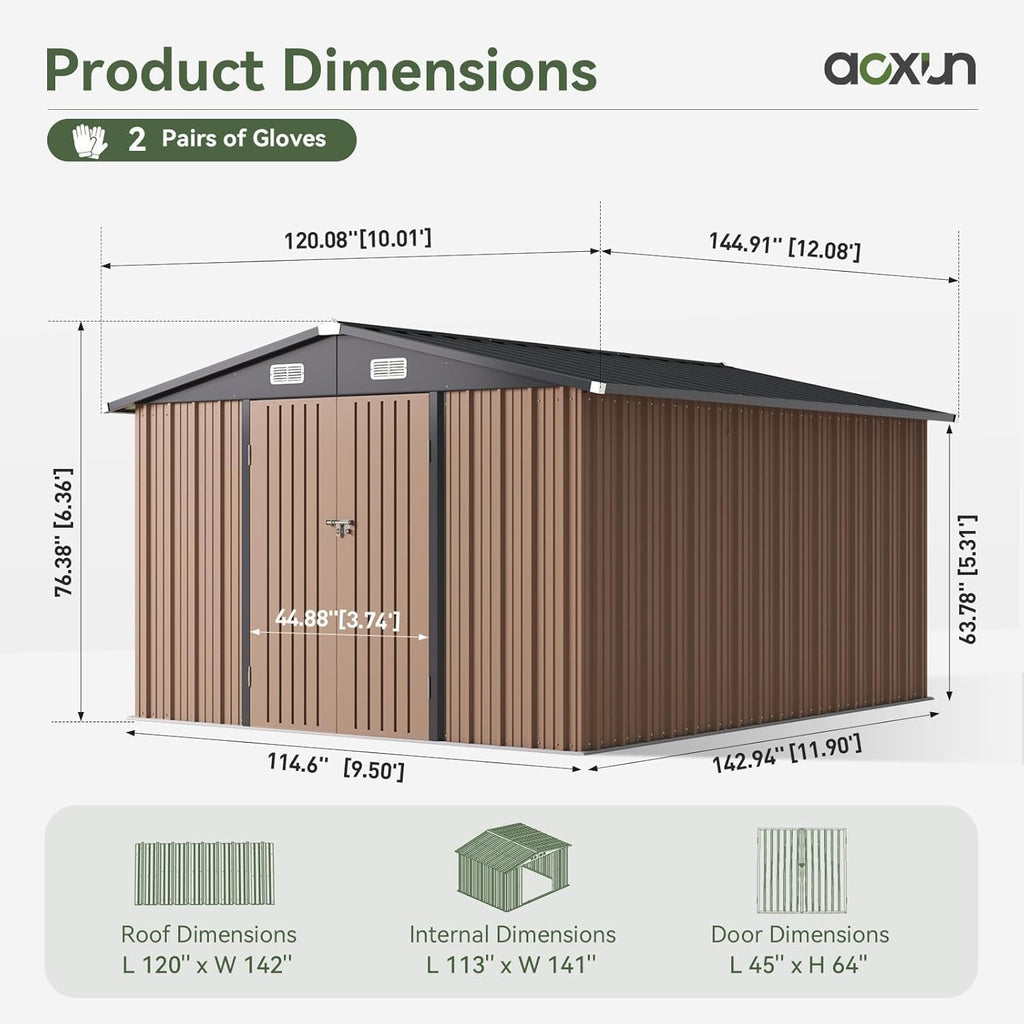 Aoxun 6.2x4 FT Shed Outdoor Storage Shed Metal Garden Shed Slooping Roof Tool Shed Bike Shed wourant