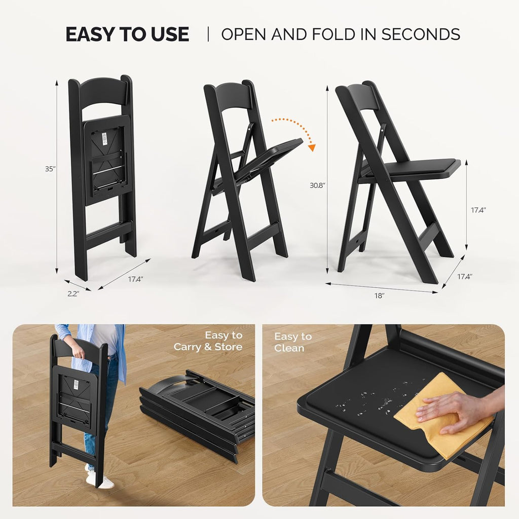 VINGLI Resin Folding Chair with Cushion Foldable Plastic Chair with Comfortable Cushioned Seat wourant