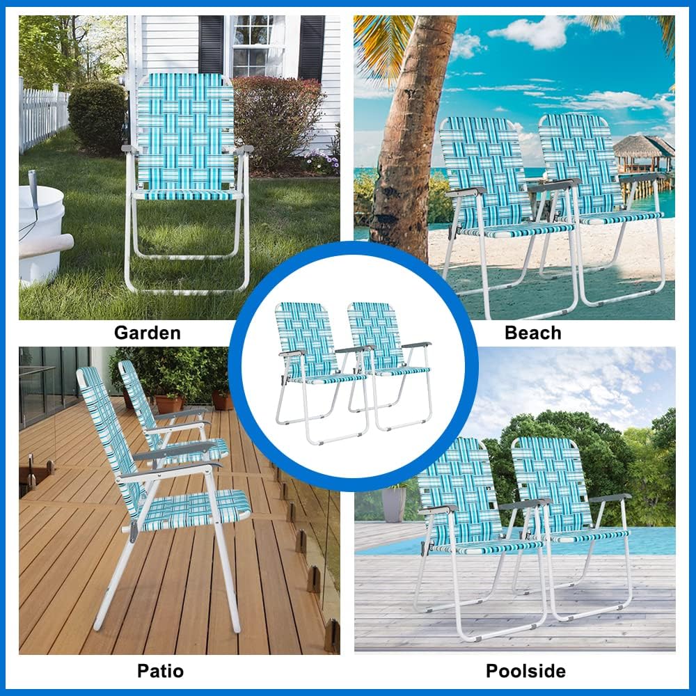 VINGLI Patio Lawn Webbed Folding Chairs Set of 2, Outdoor Beach Portable Lawn Chair Camping Chair Beach Chair wourant