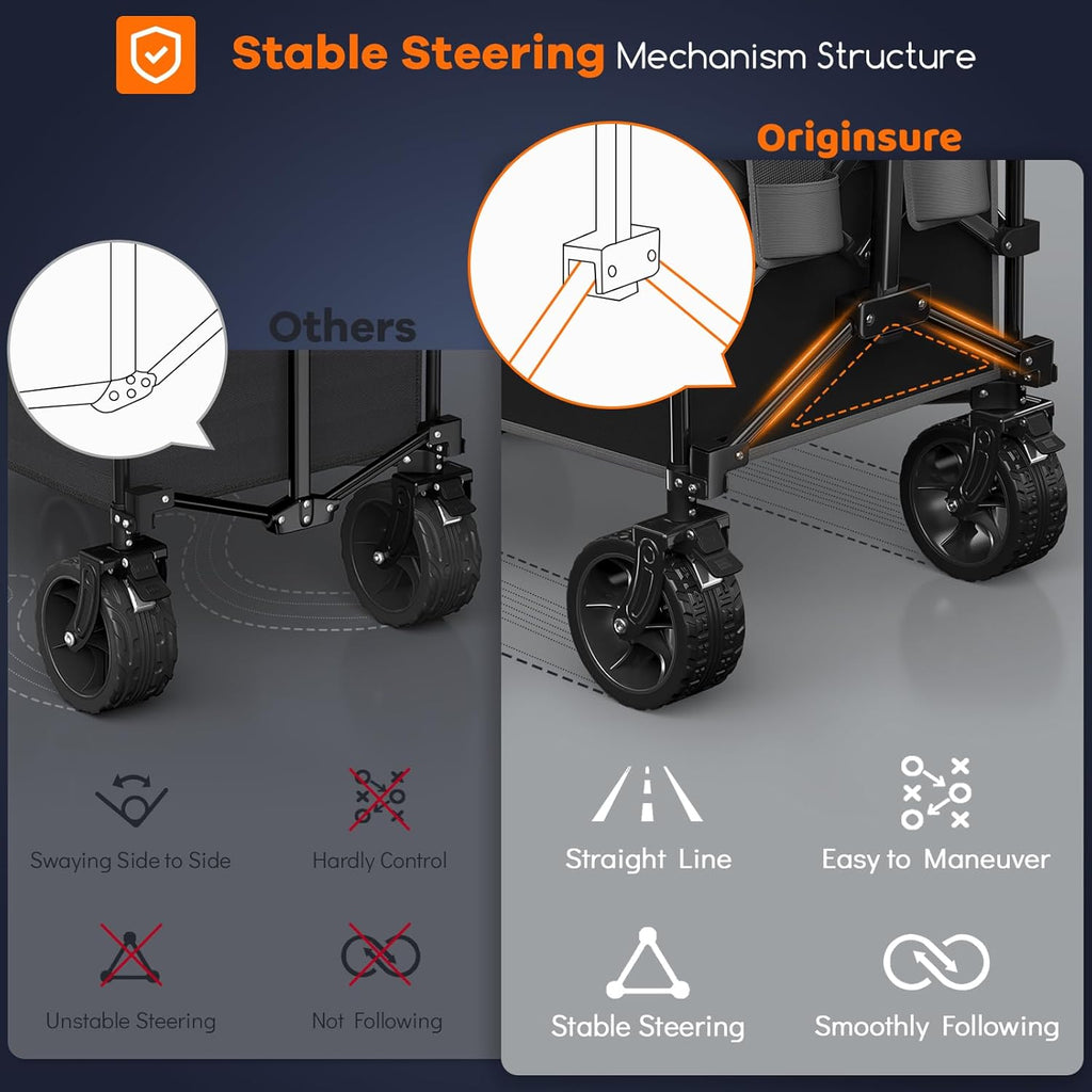 38" long foldable four-wheel stroller, foldable, 460 lb capacity, 220 liter heavy-duty folding beach stroller with large all-terrain tires wourant