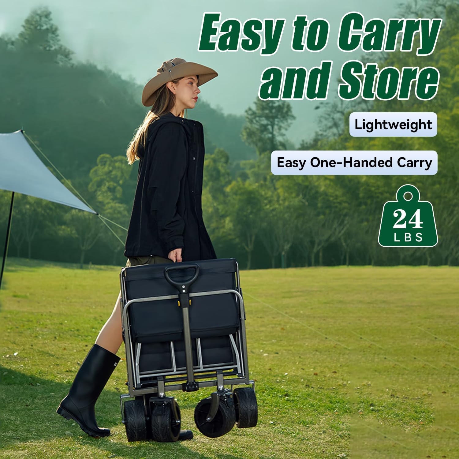 Foldable 4-wheel cart, foldable, 37 inches long, 480 lb capacity, heavy-duty beach cart, shopping cart with wheels wourant