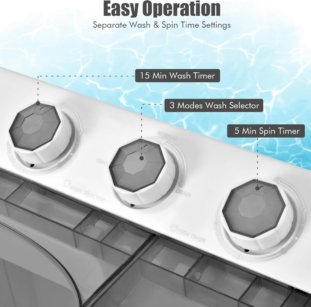 COSTWAY Double Tub 26 lb Capacity Laundry 18 lb 8 lb Spin Combo with Timer Knob Built-in Drain Pump Small Portable Washing Machine wourant
