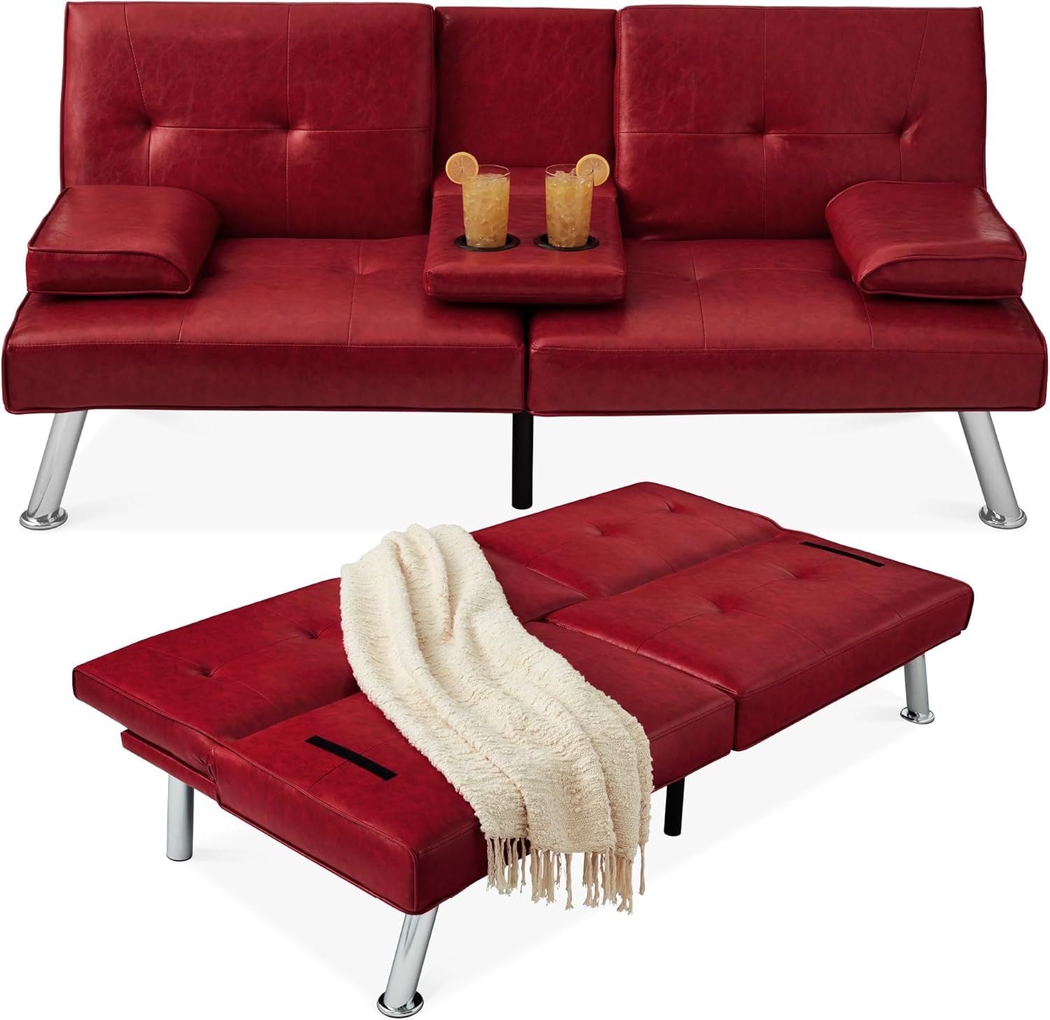 Best Choice Products Faux Leather Upholstered Modern Convertible Futon Adjustable Folding wourant