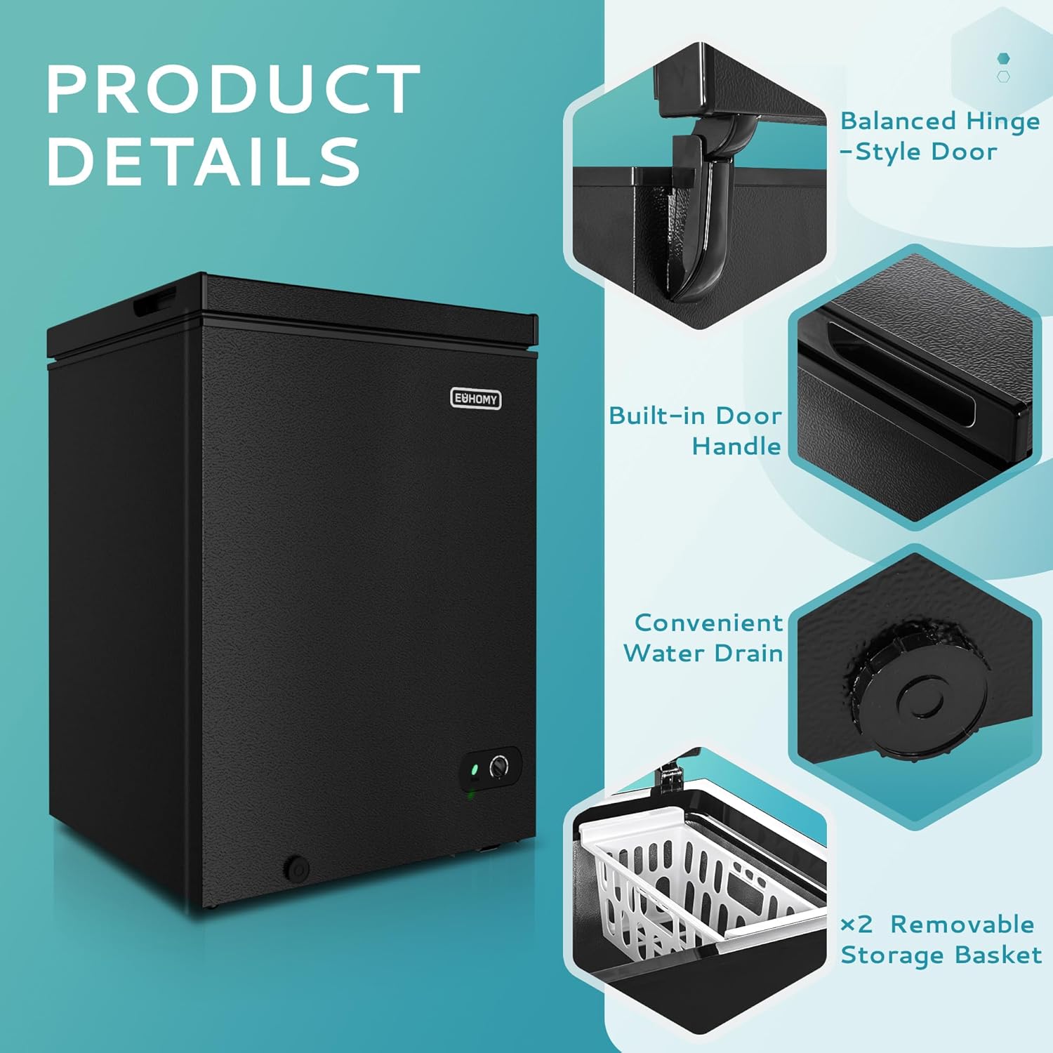 EUHOMY 3.5 Cu.Ft Chest Freezer with Removable Basket, Small Deep Freezer Adjustable 7 Thermostat, Quiet Mini Freezer Free-Standing Top Door, Energy Saving for Apartment/Garage/Basement/Dorm/Home,Black wourant
