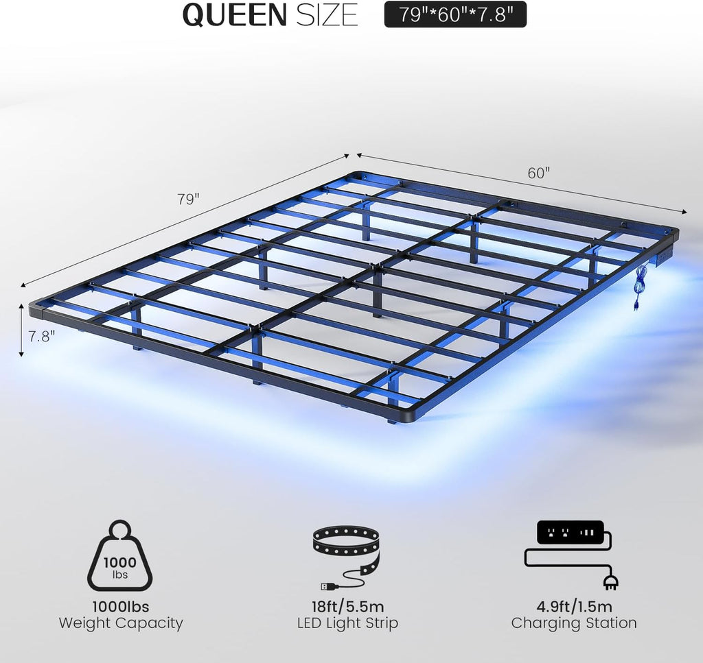 OLEVS Floating Bed Frame Queen Size with Smart LED Lights Modern Metal Platform Bed wourant
