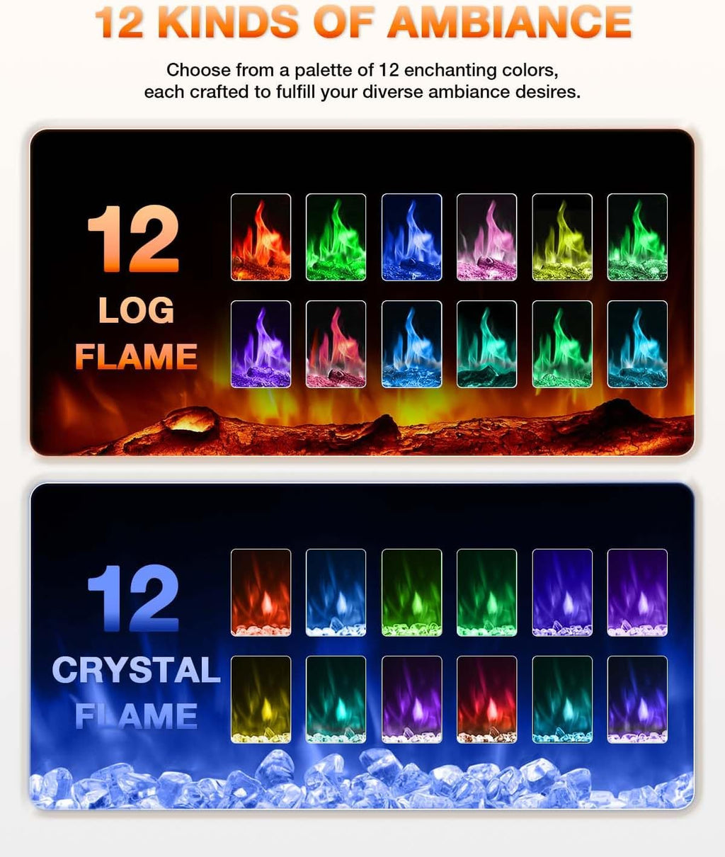 Electric Fireplace 60Inch,Wall Mounted Electric Fireplace Heater with Timer Inserts，TV Stand Touch Screen and Realistic Flame,Log Set,Crystal Flames 750 to 1500W，Remote for Living Room wourant