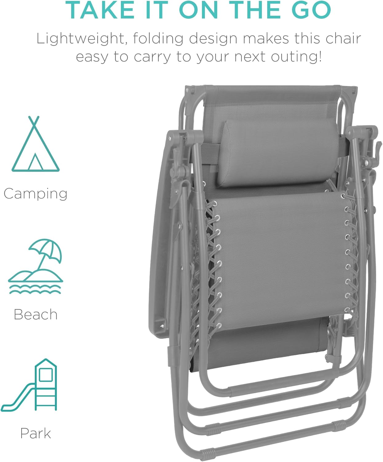 Best Choice Products Folding Zero Gravity Outdoor Recliner Patio Lounge Chair w/Adjustable Canopy Shade, Headrest, Side Accessory Tray, Textilene Mesh - Peacock Blue wourant