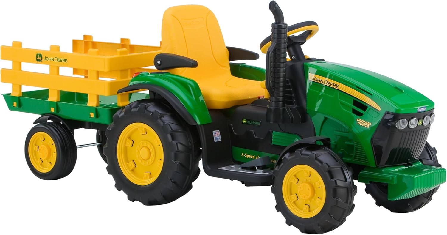 Peg Perego John Deere Ground Force Tractor with Trailer 12 Volt Ride on wourant