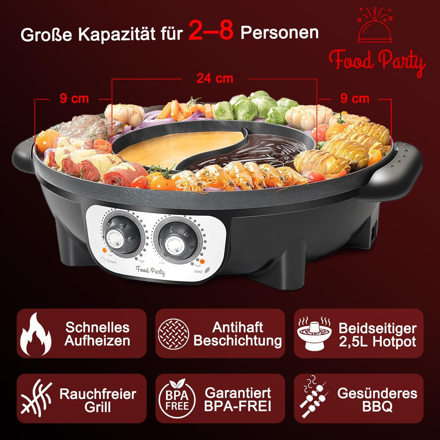 Food Party Hot Pot with Grill 2 in 1 Electric Smokeless Grill and Hotpot Pot Combo Korean BBQ Grill 110V 1700W woonhhop