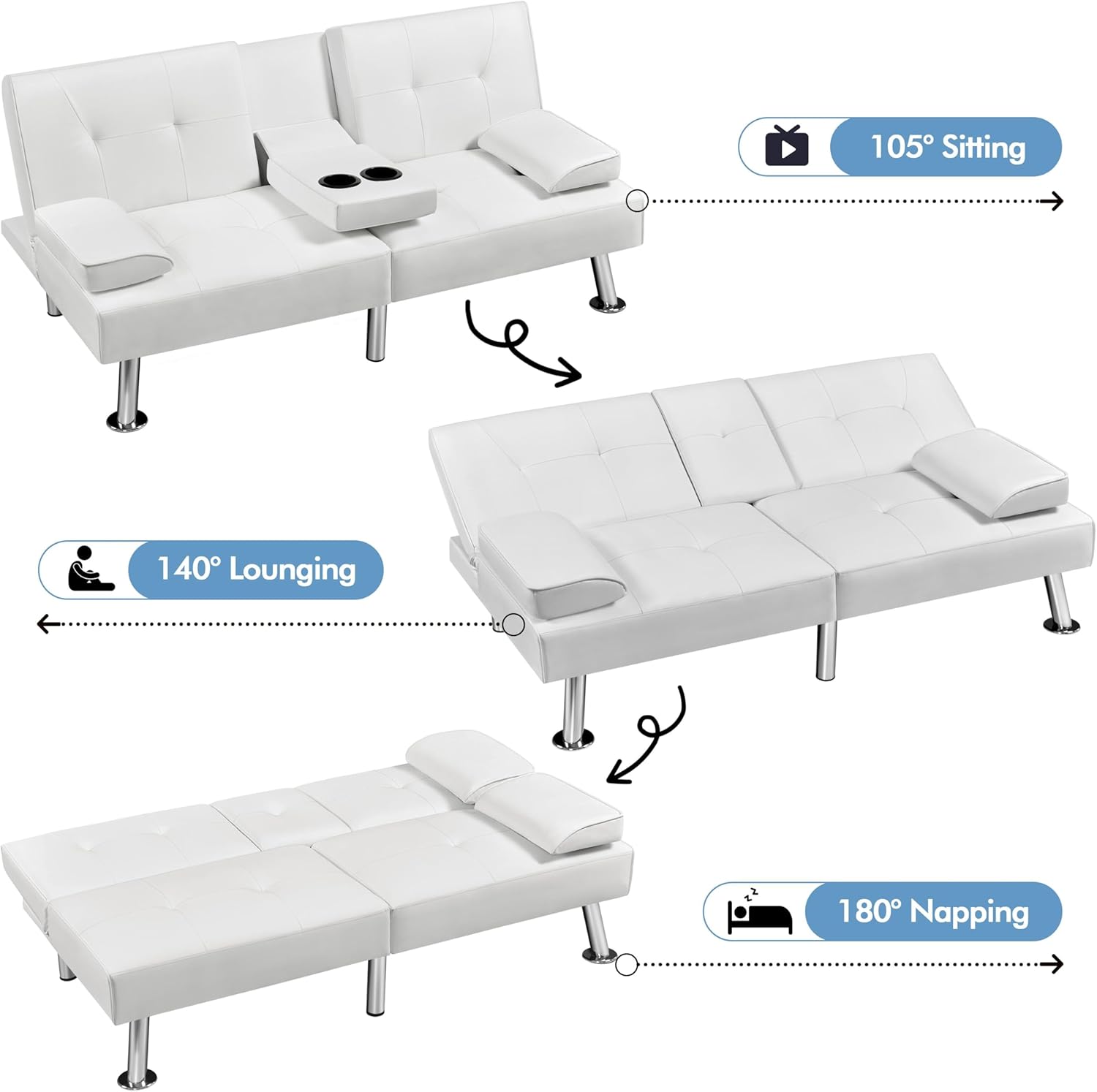 Convertible Sofa Bed Modern Imitation Leather Home Recliner Flip Double Sofa Folding Sofa Bed Guest Bed wourant