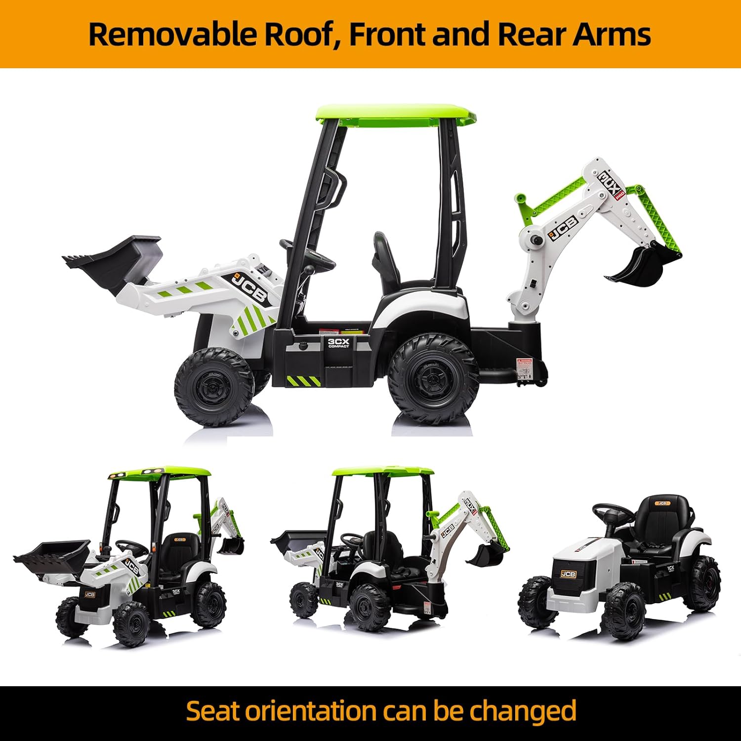 12V JCB Ride On Excavator, Ride on Toys for Kids 4-8, Electric Car for Kids with Tractor, Bulldozer, Digging Arm, Backhoe Toy Car with Slow Start/Stop, Adjustable Speeds wourant