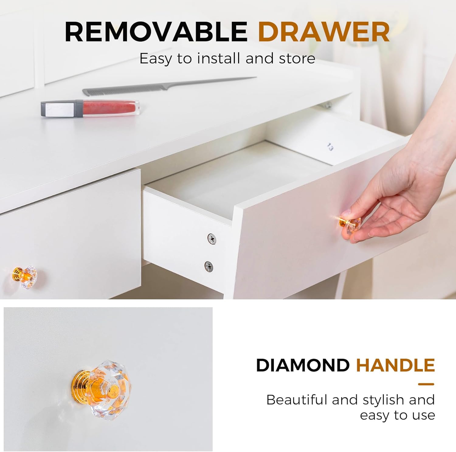 COMHOMA Makeup Vanity Desk with Mirror and Lights, Vanity Table and Chair Set wourant