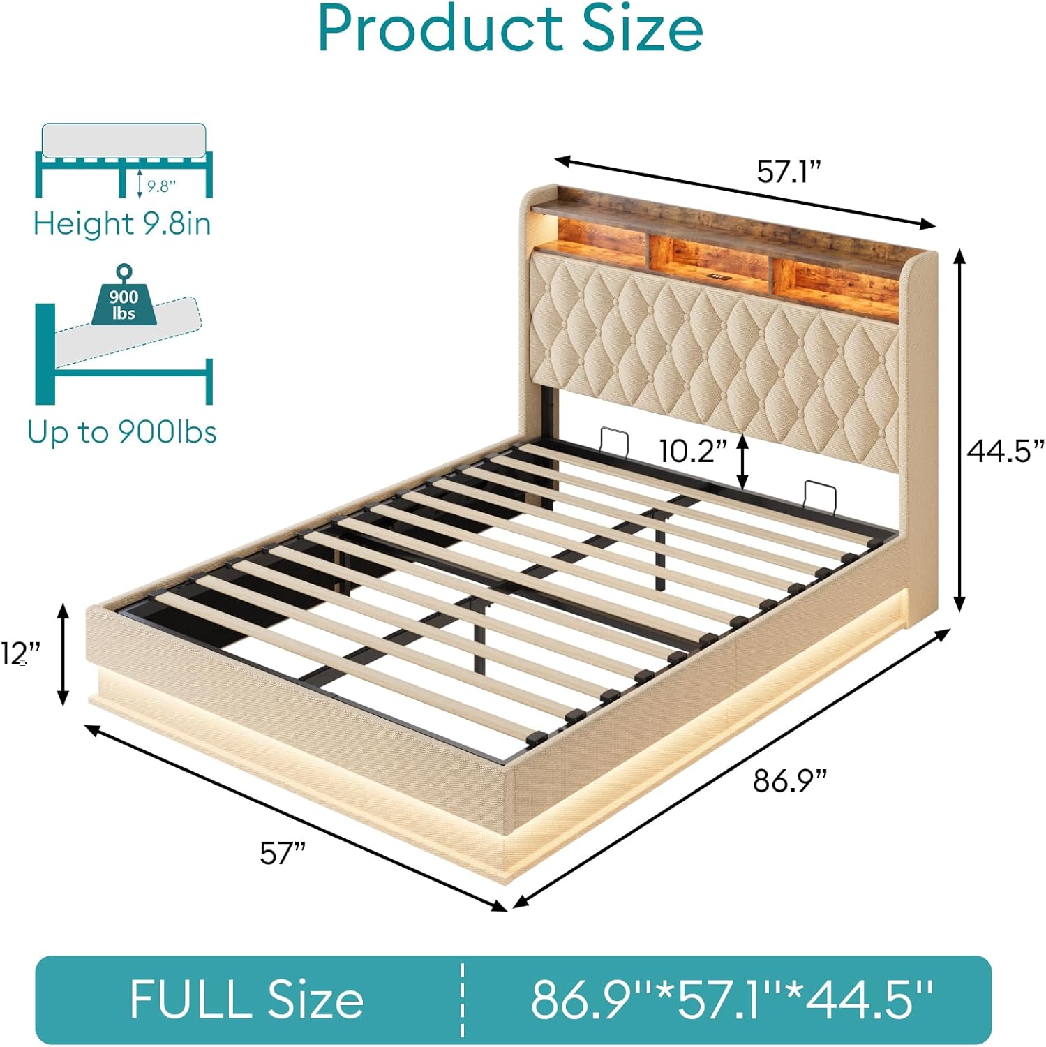 Queen Bed Frame Storage Lift Up Queen Size Bed Frame Headboard Upholstered Platform Bed wourant