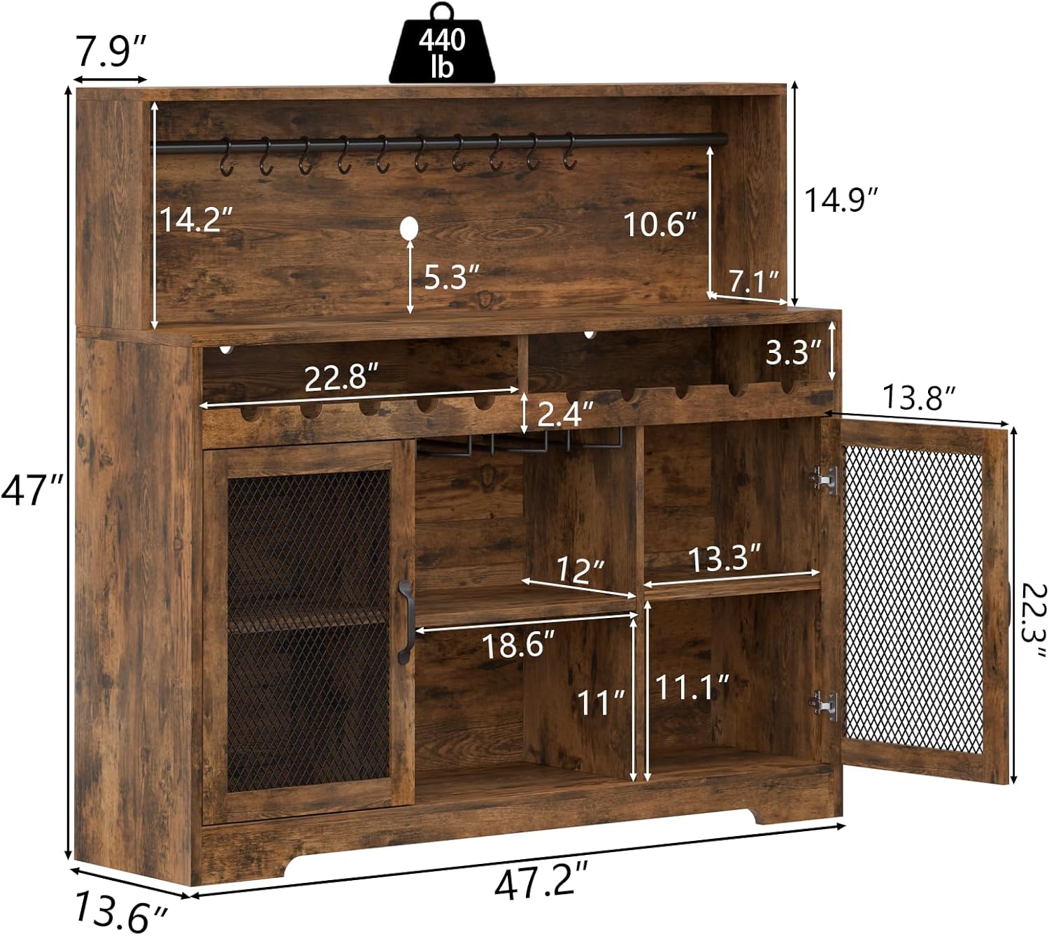 Wine Bar Cabinet with LED Light, Liquor Cabinet with Glass Holder, Coffee Bar for Liquor, Storage Buffet with Wine Racks, Wine Cabinet wourant