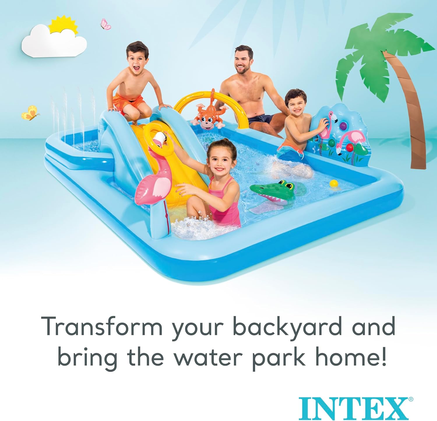 Intex 96" x 78" x 28" Inflatable Jungle Adventure Play Center Spray Kiddie Pool - Backyard Kids Water Slide, Outdoor Blow-Up Splash Pad for Toddlers wourant