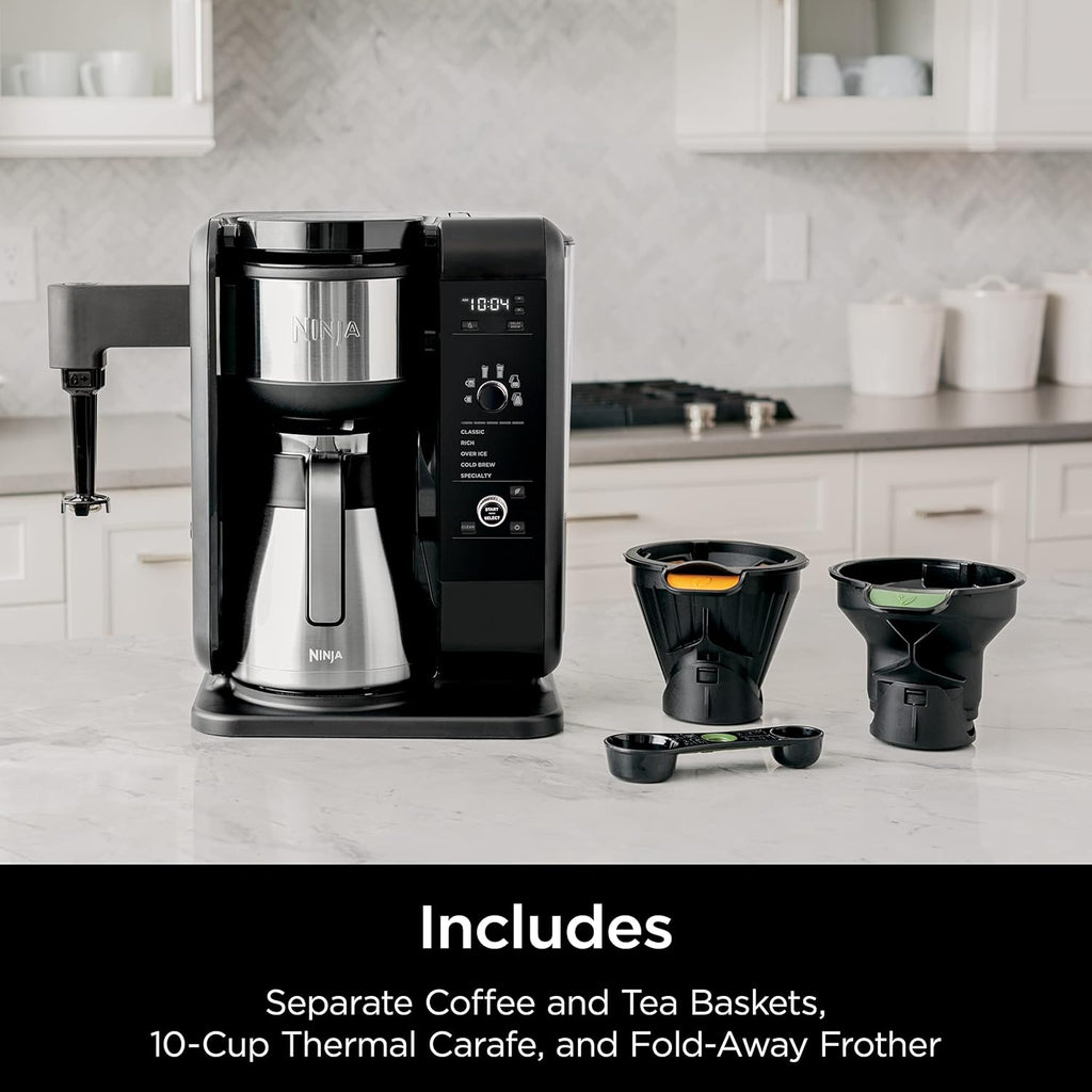 Ninja Hot and Cold Brewed System, Tea & Coffee Maker, with Auto-iQ, 6 Sizes, 5 Styles, 5 Tea Settings, 50 oz Thermal Carafe, Frother, Coffee & Tea Baskets, Dishwasher Safe Parts, Black, CP307 wourant
