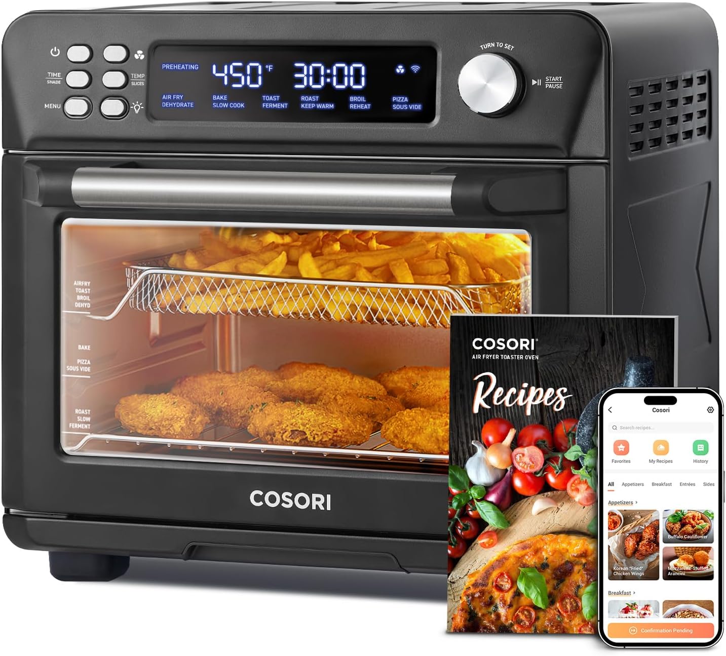 COSORI Smart 12-in-1 Air Fryer Toaster Oven Combo, Airfryer Convection Oven Countertop, Bake, Roast, Reheat, Broiler, Dehydrate, 75 Recipes & 3 Accessories, 26QT, Silver-Stainless Steel wourant