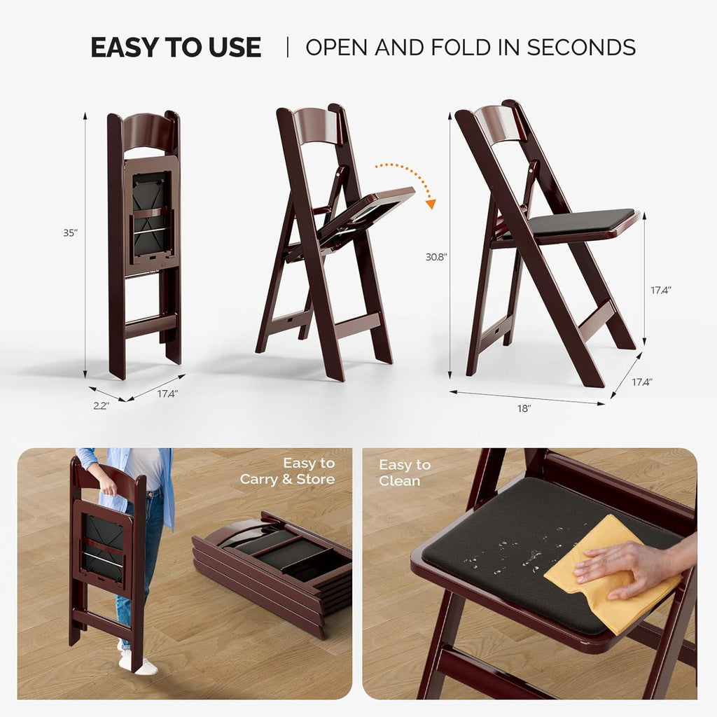 VINGLI Resin Folding Chair with Cushion Foldable Plastic Chair with Comfortable Cushioned Seat wourant