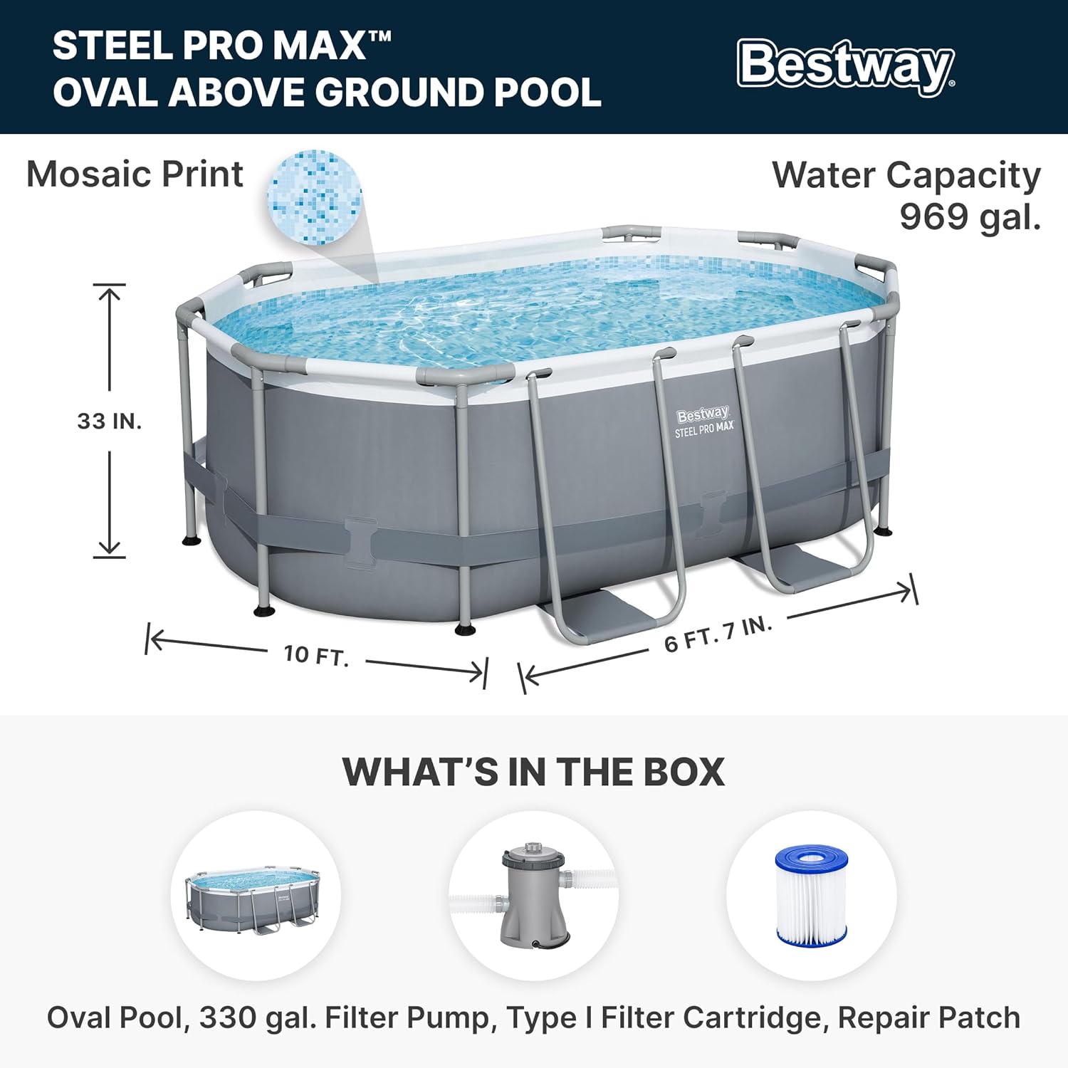 Power Steel 14' x 8'2" x 39.5" Oval Above Ground Pool Set | Includes 530gal Filter Pump, Ladder, ChemConnect Dispener wourant