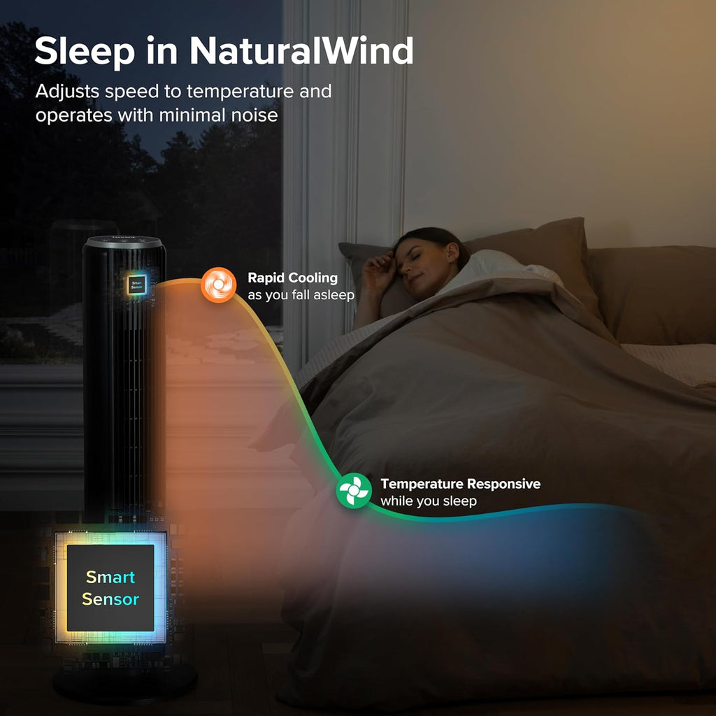 LEVOIT Tower Fan for Bedroom, Standing Fan with 28dB Quiet for Sleep, Remoter, 12H Timer, 25ft/s Velocity, 5 Speeds, 4 Modes, 90° Oscillation for Home, Office, Indoor, Bladeless 36 inch, White wourant