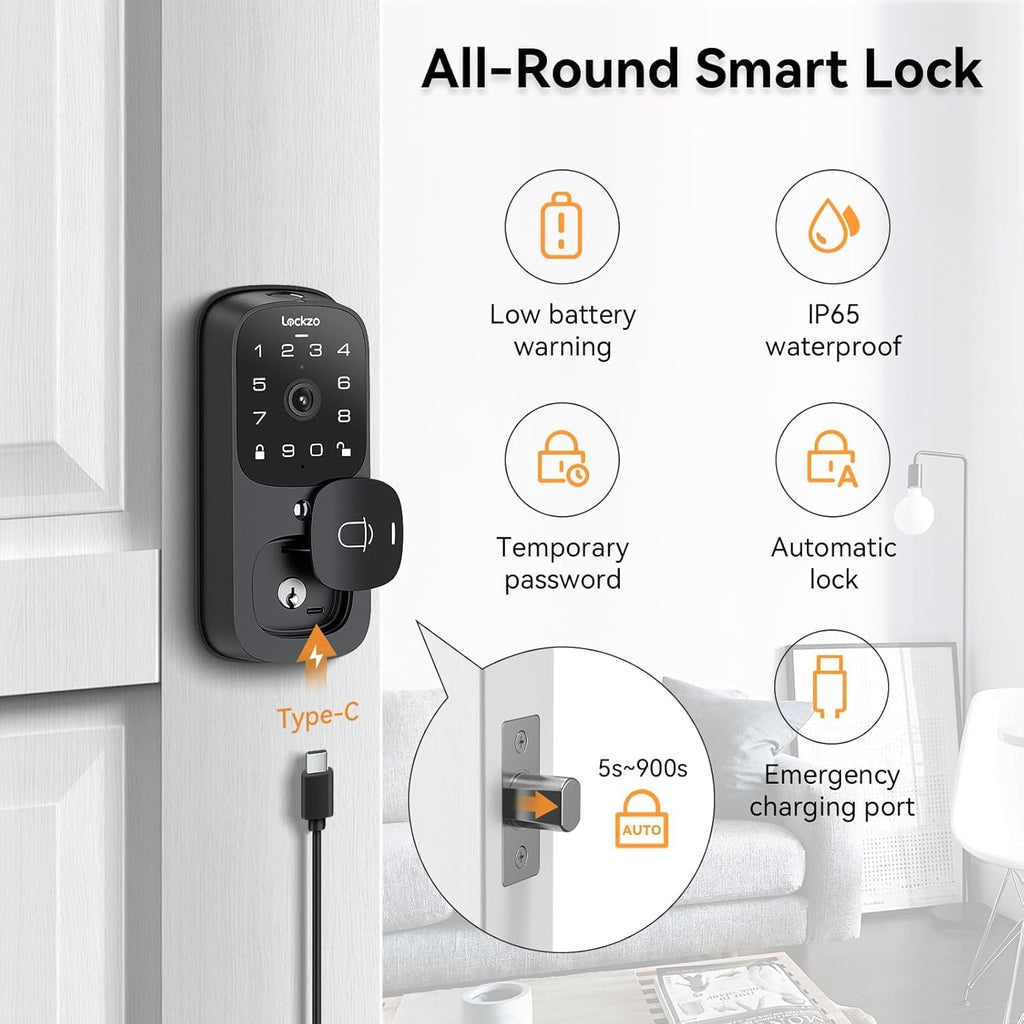 Video Smart Lock with Doorbell Keyless Entry Door Lock Built-in WiFi Camera Front Door Deadbolt Lock wourant