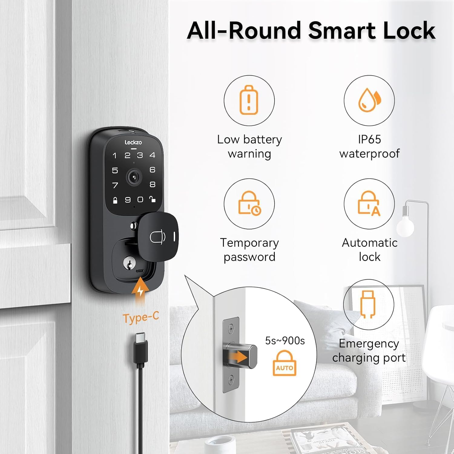 Video Smart Lock with Doorbell Keyless Entry Door Lock Built-in WiFi Camera Front Door Deadbolt Lock wourant