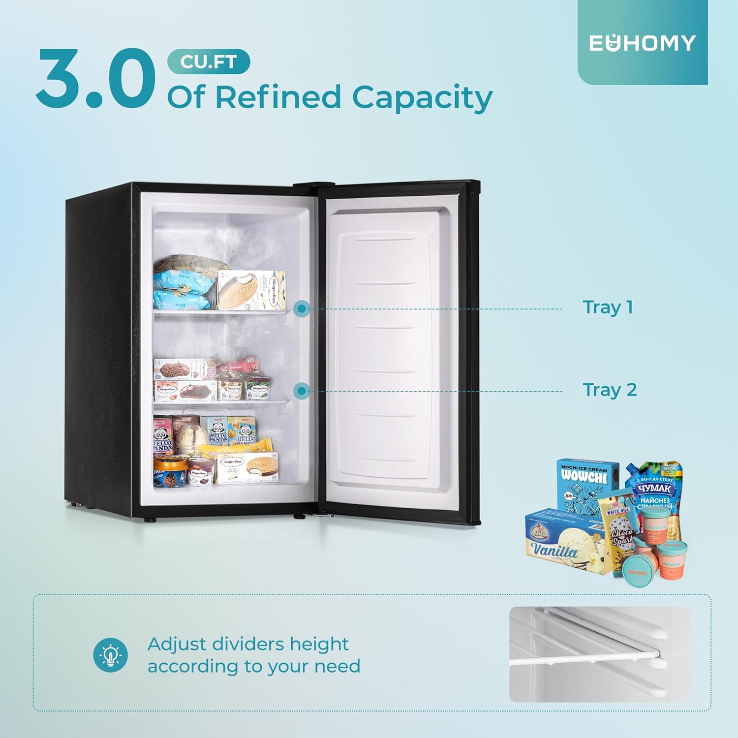 Upright freezer, 3.0Cubic Feet, Single Door Compact Mini Freezer with Reversible Door Small freezer for Home/Dorms/Apartment/Office wourant
