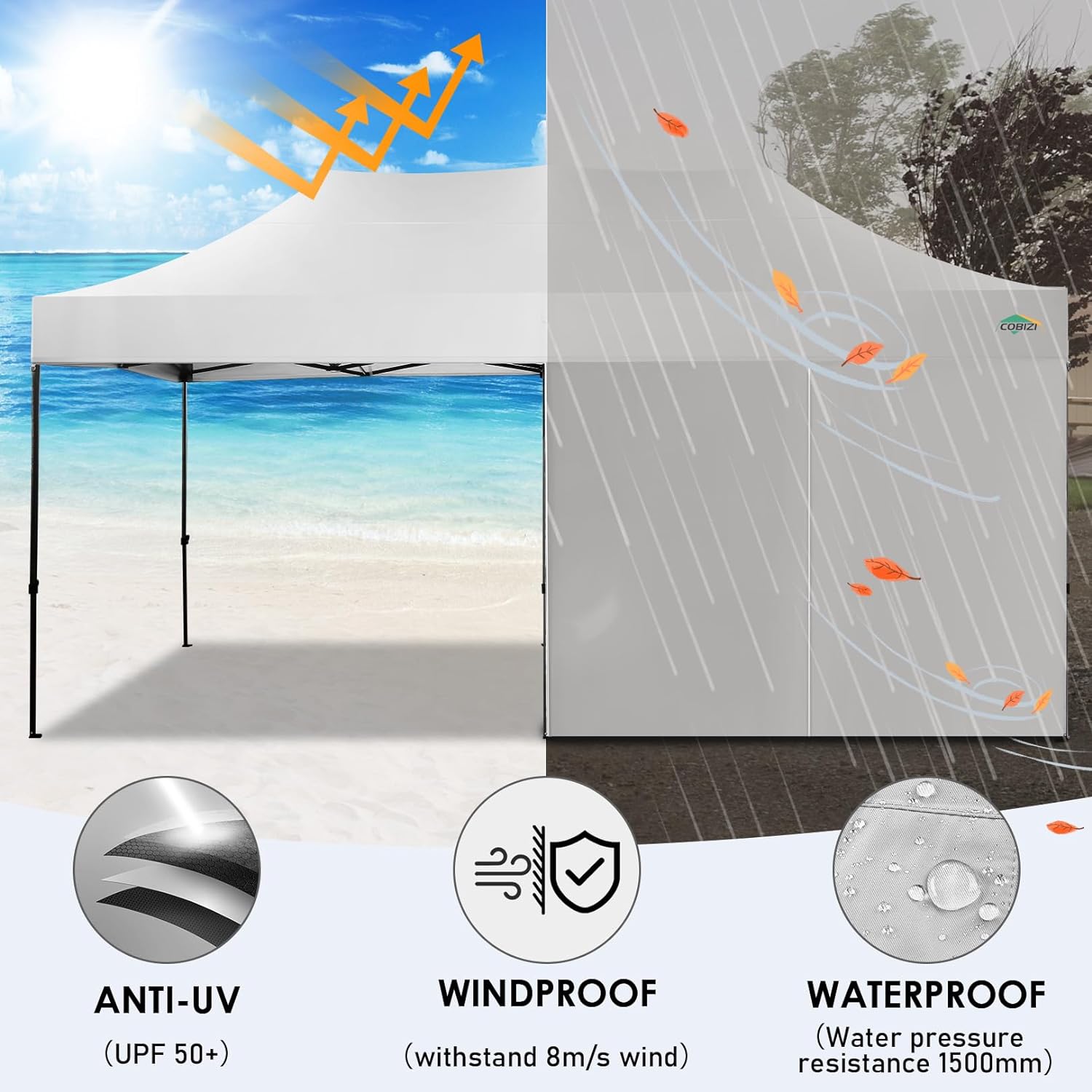 COBIZI 10x20 Heavy Duty Pop up Canopy Tent with 6 sidewalls Easy Up Commercial Outdoor Canopy Wedding Party Tents for Parties All Season Wind & Waterproof Gazebo with Roller Bag,Black(Frame Thickened) wourant