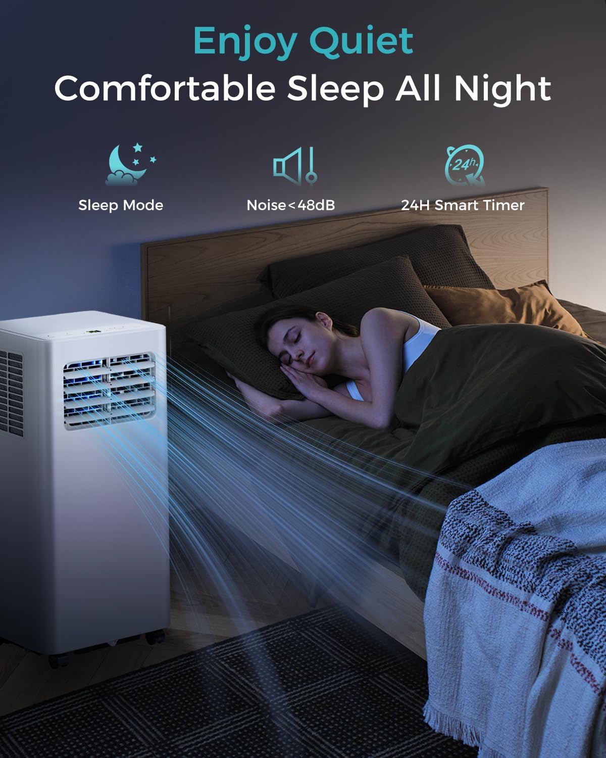 8,000 BTU Portable Air Conditioner - 3-in-1 AC Unit with Remote Control, Ultra-Quiet Cooling for Rooms up to 350 sq. ft., 24H Timer, Sleep Mode wourant
