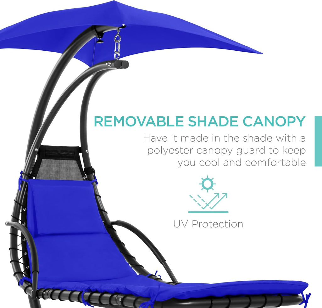 Best Choice Products Outdoor Hanging Curved Steel Chaise Lounge Chair Swing w/Built-in Pillow and Removable Canopy - Charcoal Gray wourant
