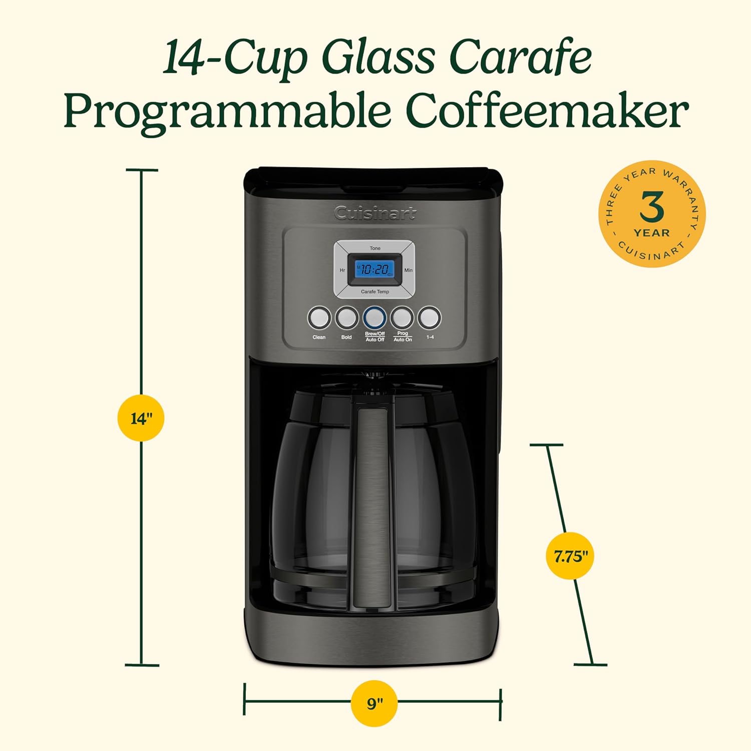Cuisinart DCC-3200P1 Coffee Maker Fully Automatic with Brew Strength Control, 1-4 Cup Setting wourant