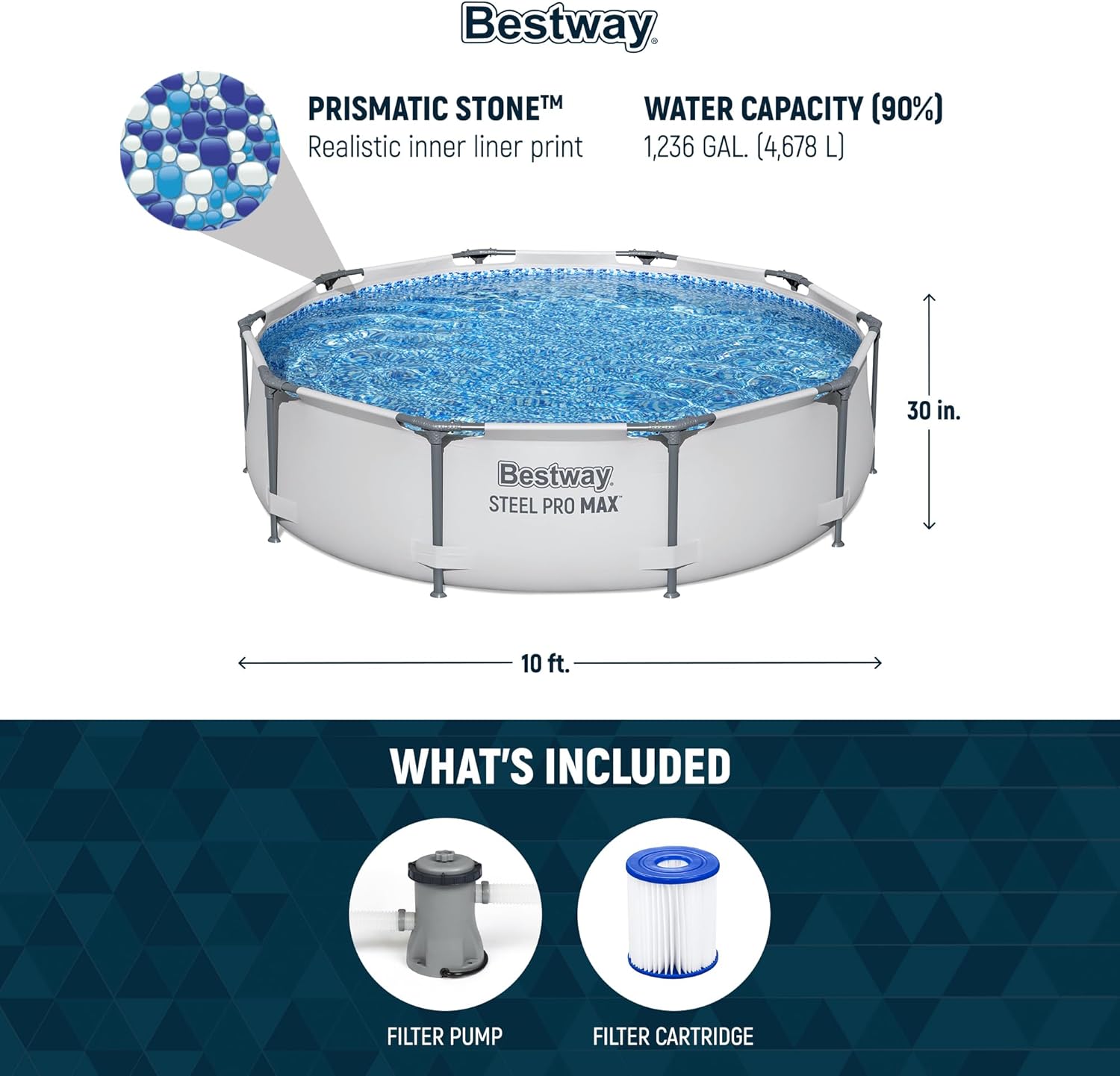 Steel Pro MAX 10 Foot x 30 Inch Round Metal Frame Above Ground Outdoor Backyard Swimming Pool Set with 330 GPH Filter Pump wourant