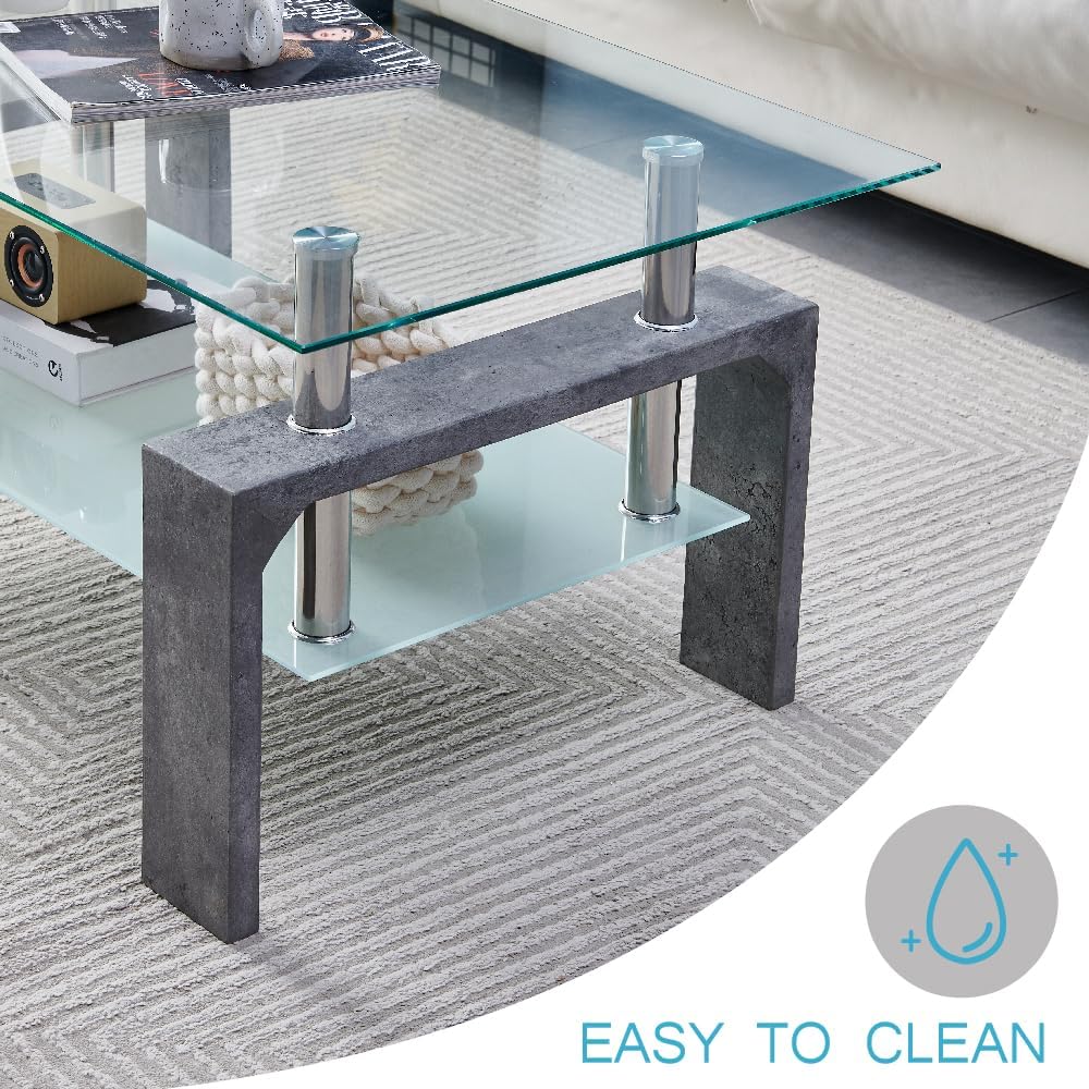 Living Room Rectangle Coffee Table, Tea Table Suitable for Waiting Room, Modern Side Coffee Table with Wooden Leg, Glass Tabletop wourant