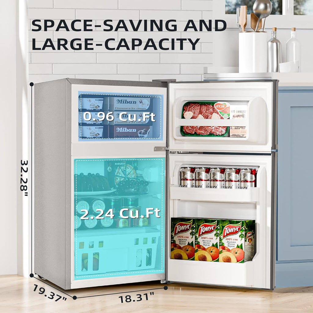 Antarctic Star 3.2 Cu.Ft,Mini Refrigerator with Freezer,Double Door Mini Fridge,Compact Refrigerator,Adjustable Thermostat,Mini Refrigerator for Bedroom/Office/Dorm/Kitchen(BLACK) wourant