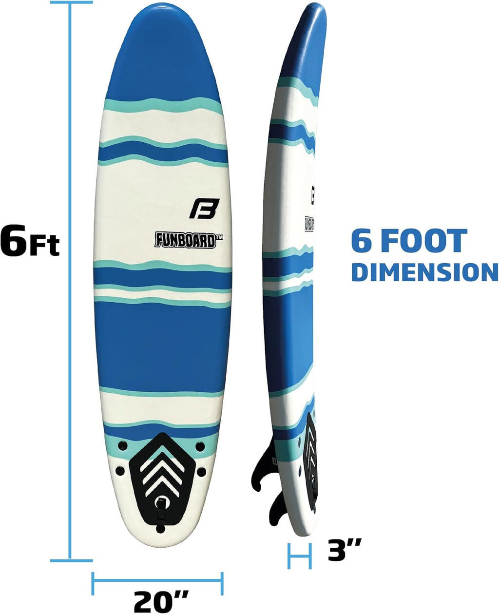 6 FUNBOARD Surfboard Softboard Foam Include (3) Fins 6 Foot Leash and (2) Wood Stringers wourant
