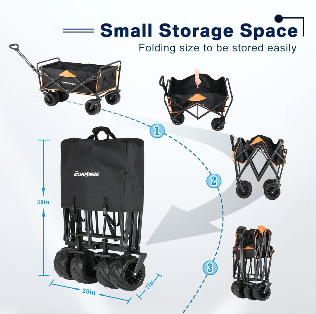 Heavy Duty 350 lb Capacity Foldable Caravan, Outdoor Folding Camping Caravan, Portable Grocery Cart, Adjustable Rolling Cart wourant