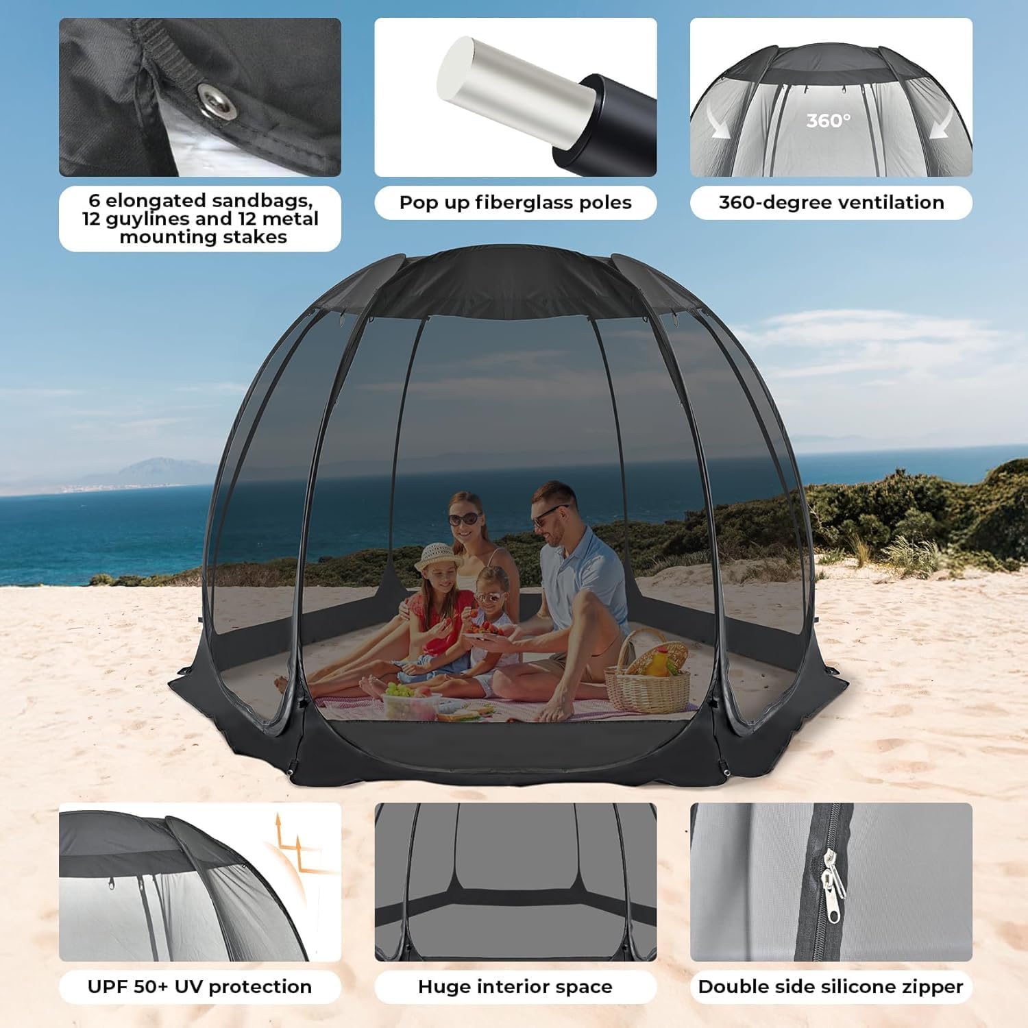 Screen gazebo, sleeps 6-10-15 people Igloo-style canopy tent with mosquito net on the sides Perfect for garden, patio, backyard wourant