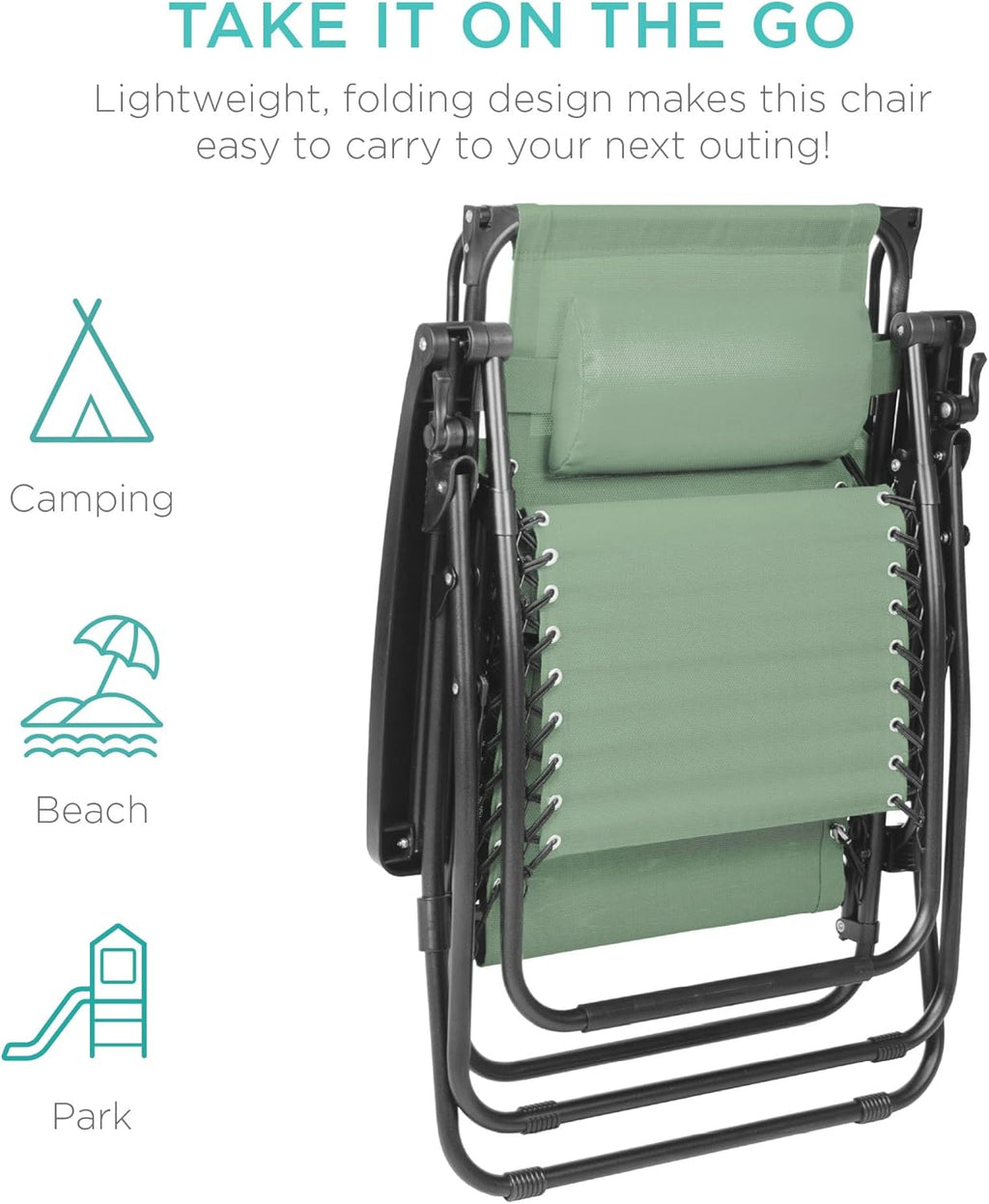 Best Choice Products Folding Zero Gravity Outdoor Recliner Patio Lounge Chair w/Adjustable Canopy Shade, Headrest, Side Accessory Tray, Textilene Mesh - Peacock Blue wourant