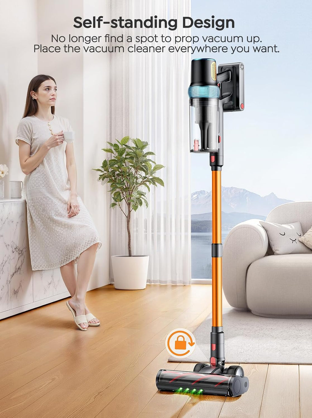 Cordless Vacuum Cleaner, 650W 55KPA 70Mins Vacuum Cleaners for Home, Upgraded Stick Vacuum with 3.3Ft Extendable Hose, LED Touch Screen, Wall Charging Station, Auto Mode for Carpet Pet Hair Hard Floor woonhhop