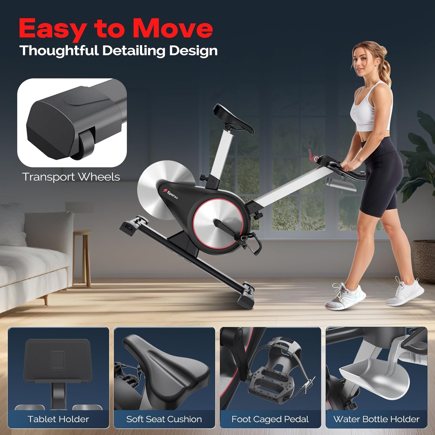 Sperax Exercise Bike, Stationary Bikes for Home, Indoor Cycling Bike, Spin Bike with Comfortable Seat, LED Display wourant