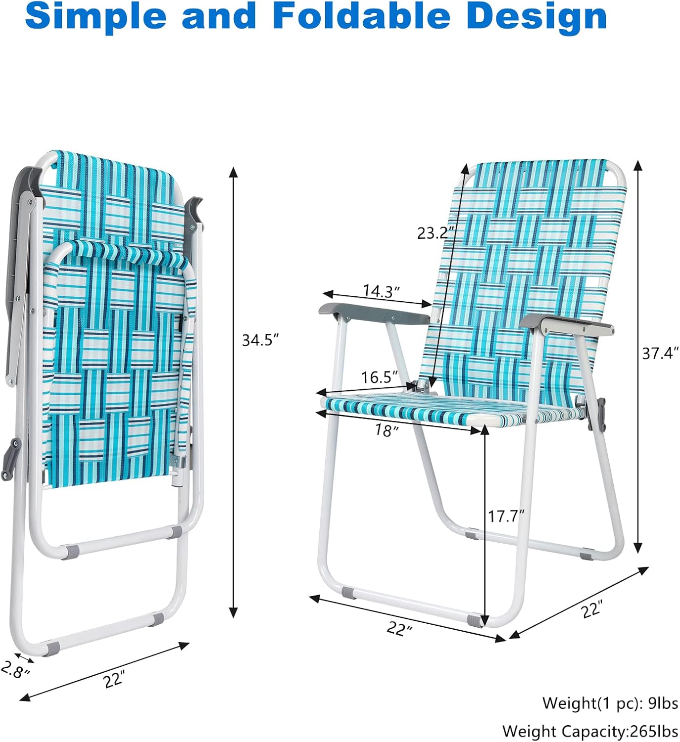 VINGLI Patio Lawn Webbed Folding Chairs Set of 2, Outdoor Beach Portable Lawn Chair Camping Chair Beach Chair wourant