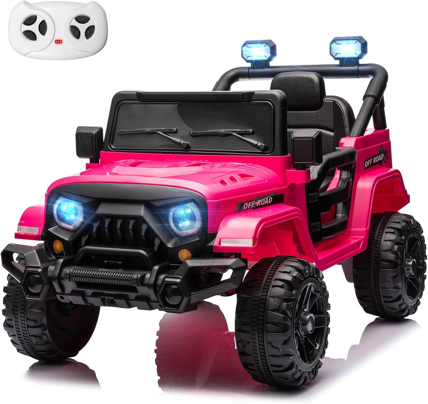 12V Kids Electric Ride on Truck Car Remote Control, Twin 35W Motors 3.5MPH Max Speed, Bluetooth USB Music Player, 4 Wheels Suspension LED Lights Safety Belt, Gift for Boy & Girl-Rosy wourant